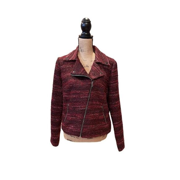 Dana Buchman Women's Red Tweed Jacket Size 12 Asymmetrical Zip - Picture 1 of 15